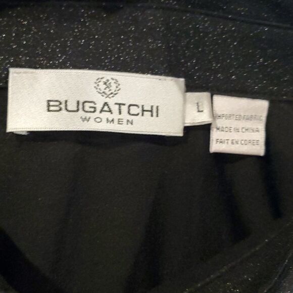 Bugatchi Pullover Size Large Black Top Partial Button Rhinestone Accents Collar - Picture 6 of 7